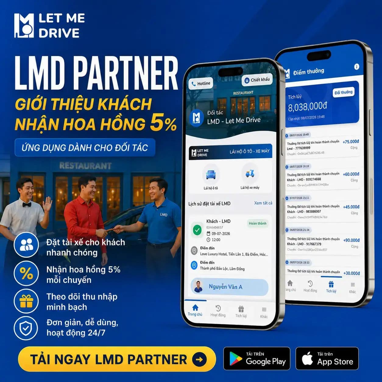 Đặt tài xế trong vài thao tác
